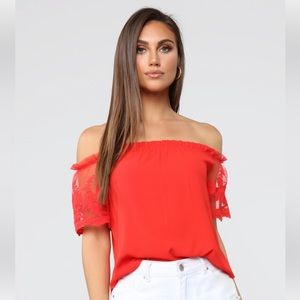 Red off the shoulder top